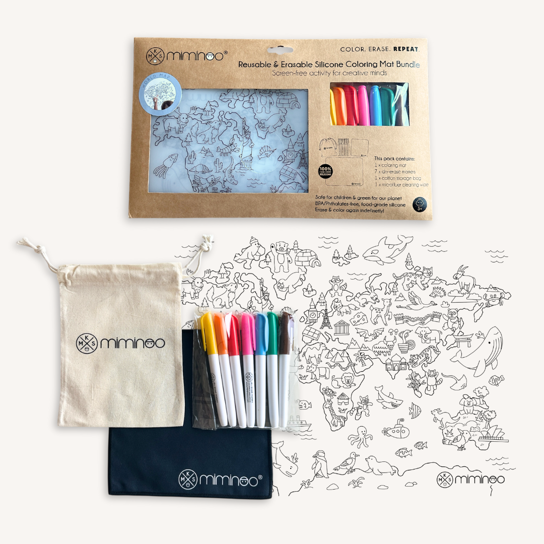 Silicone Reusable Coloring Mat & Markers Set - World map