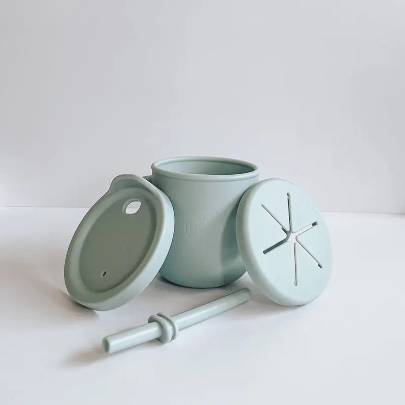 All-in-One Silicone Sippy Snack Cup Powder Blue - MKS Miminoo
