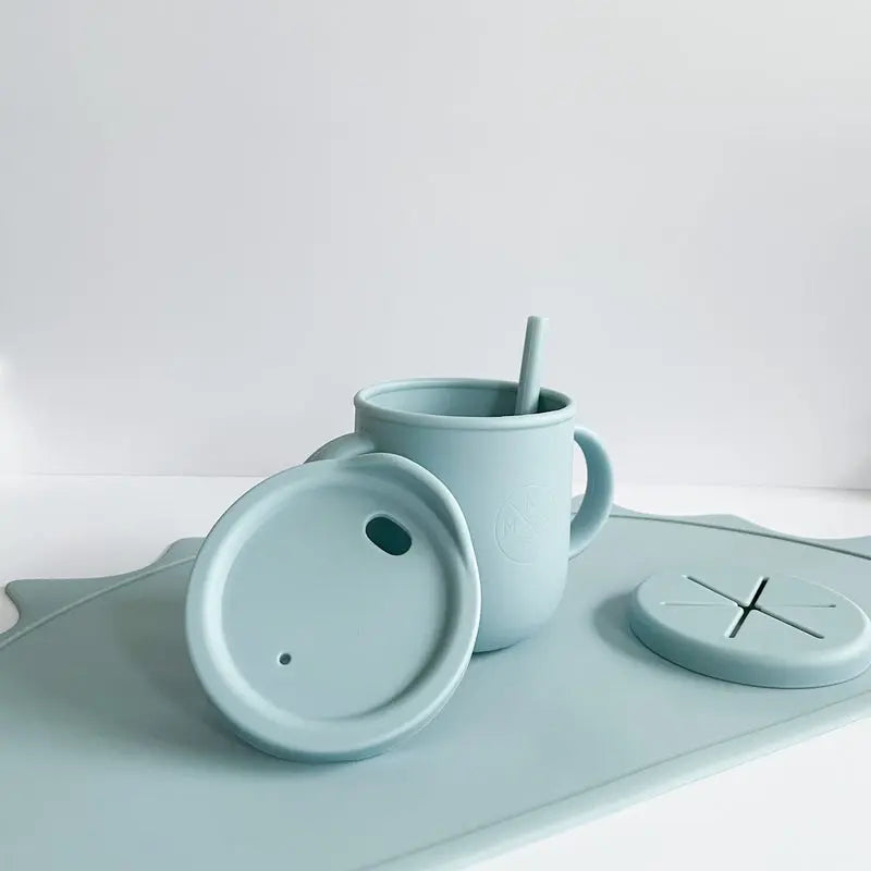 All-in-One Silicone Sippy Snack Cup Powder Blue - MKS Miminoo