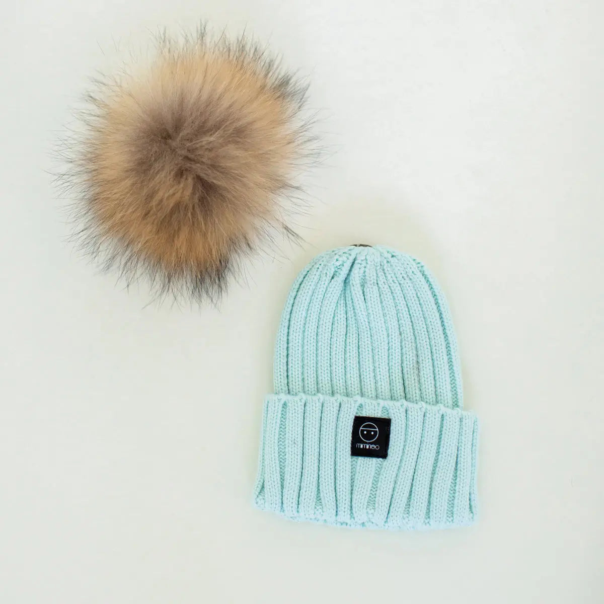 Angora Classic Line Single Snap On Pom Pom Beanie Mint MKS MIMINOO