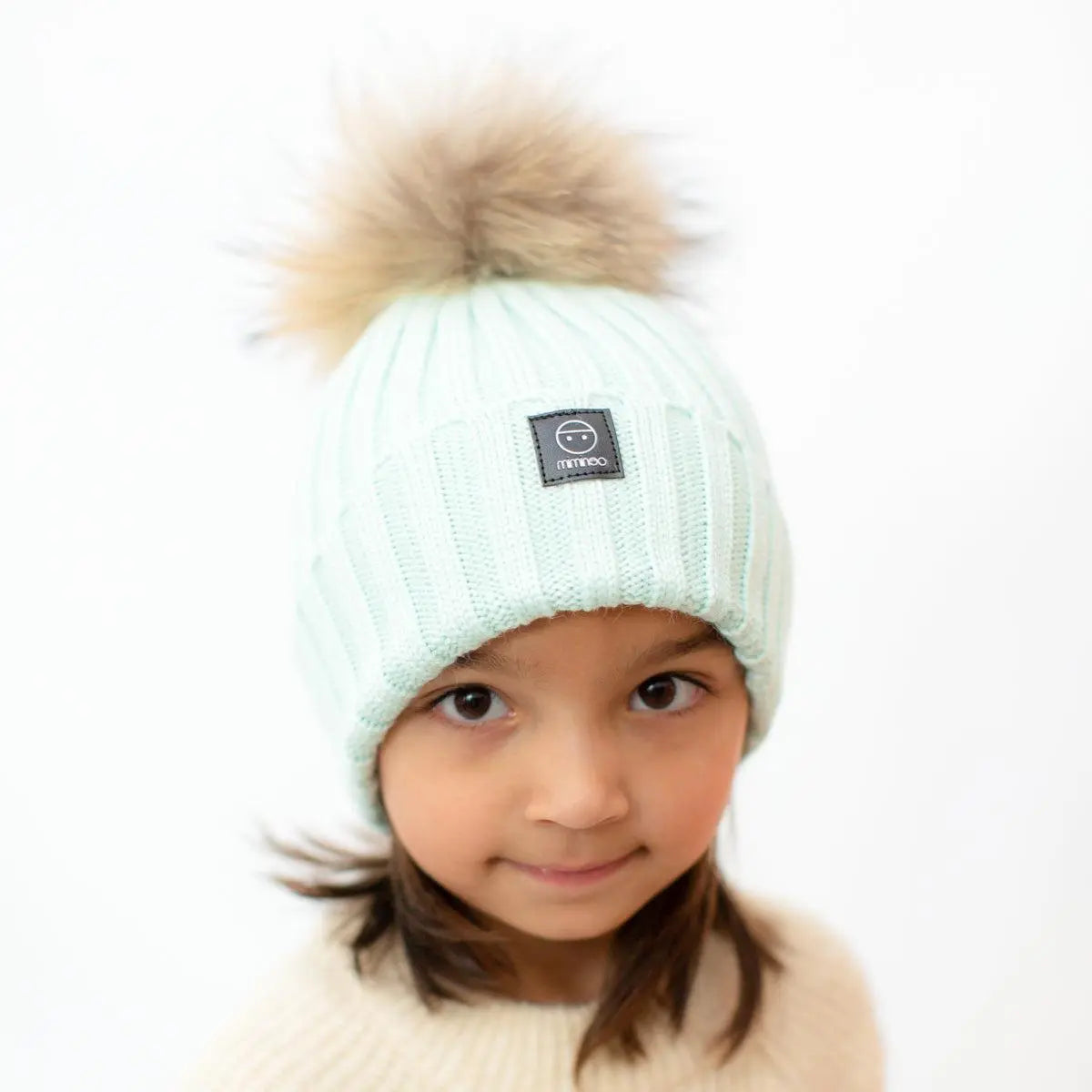 Angora Classic Line Single Snap On Pom Pom Beanie Mint-Winter Beanies-Mix & Match baby beanie winter hat snap on removable pompom single or double by MKS Miminoo Arizona USA