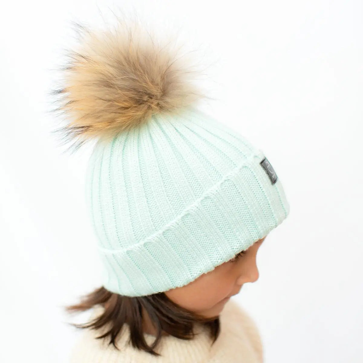 Angora Classic Line Single Snap On Pom Pom Beanie Mint-Winter Beanies-Mix & Match baby beanie winter hat snap on removable pompom single or double by MKS Miminoo Arizona USA