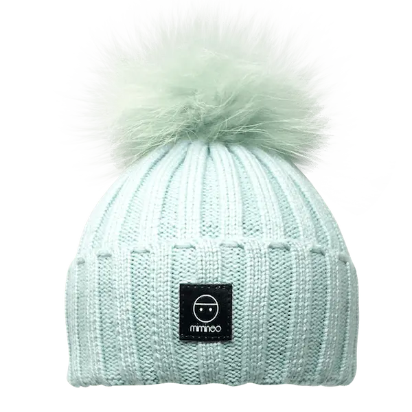 Angora Classic Line Single Snap On Pom Pom Beanie Mint-Winter Beanies-Mix & Match baby beanie winter hat snap on removable pompom single or double by MKS Miminoo Arizona USA