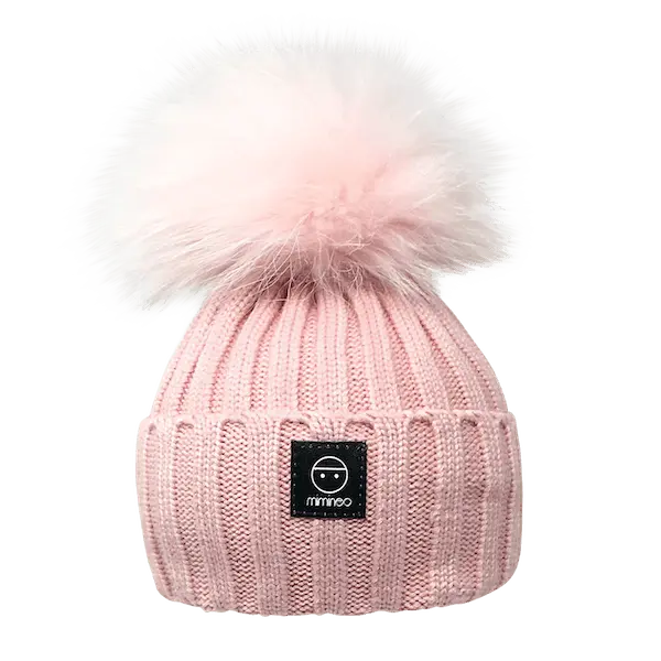 Angora Classic Line Single Snap On Pom Pom Hat Blush Pink-Winter Beanies-Mix & Match baby beanie winter hat snap on removable pompom single or double by MKS Miminoo Arizona USA