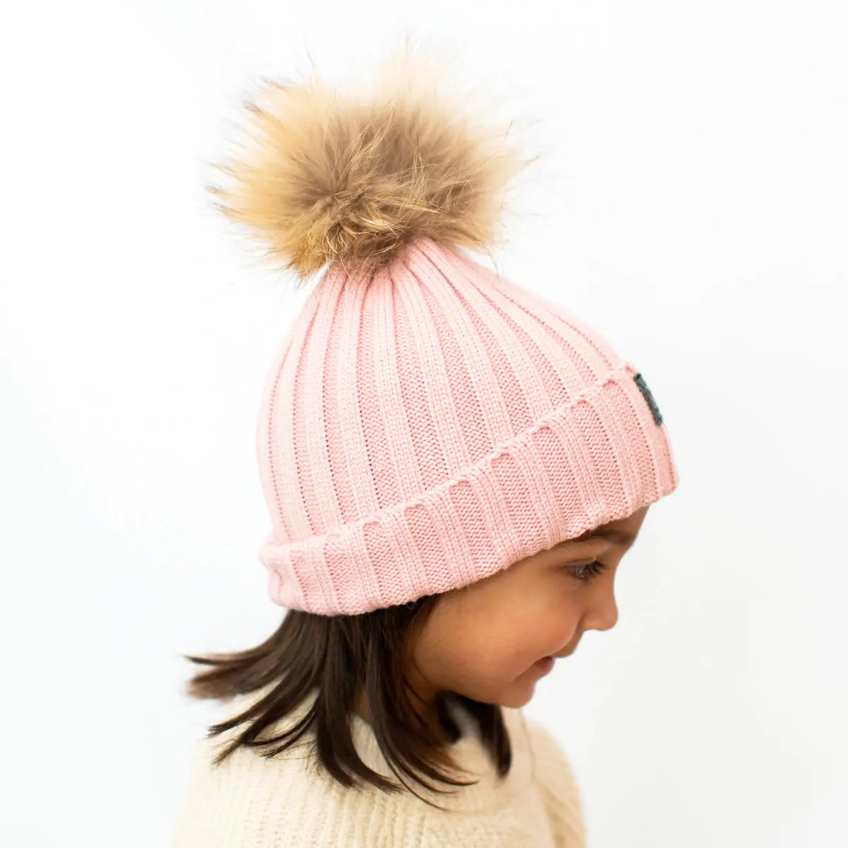 Angora Classic Line Single Snap On Pom Pom Hat Blush Pink-Winter Beanies-Mix & Match baby beanie winter hat snap on removable pompom single or double by MKS Miminoo Arizona USA