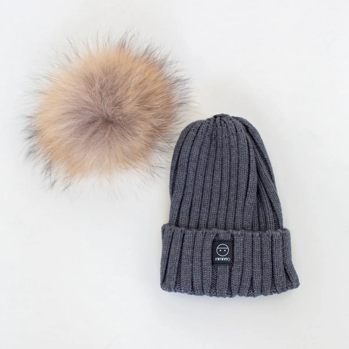 Angora Classic Line Single Snap On Pom Pom Hat Charcoal MKS MIMINOO