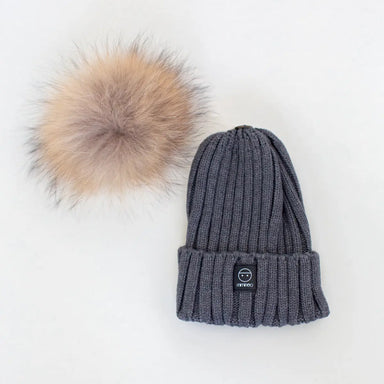 Angora Classic Line Single Snap On Pom Pom Hat Charcoal MKS MIMINOO