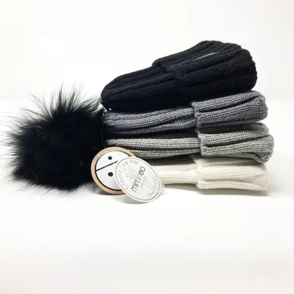 Angora Classic Line Single Snap On Pom Pom Hat Charcoal-Winter Beanies-Mix & Match baby beanie winter hat snap on removable pompom single or double by MKS Miminoo Arizona USA