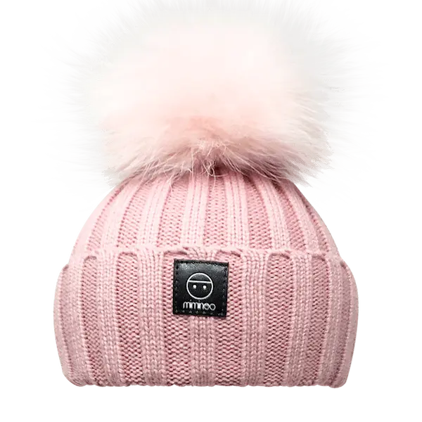 Angora Classic Line Single Snap On Pom Pom Hat Dusty Pink-Winter Beanies-Mix & Match baby beanie winter hat snap on removable pompom single or double by MKS Miminoo Arizona USA