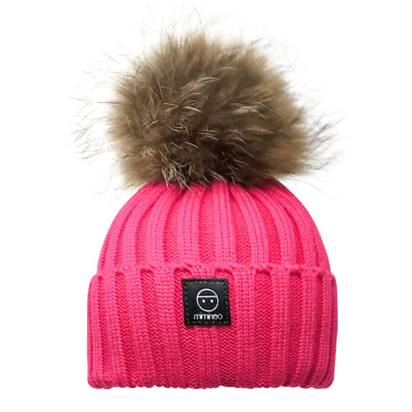 Angora Classic Line Single Snap On Pom Pom Hat Fuchsia Pink-Winter Beanies-Mix & Match baby beanie winter hat snap on removable pompom single or double by MKS Miminoo Arizona USA