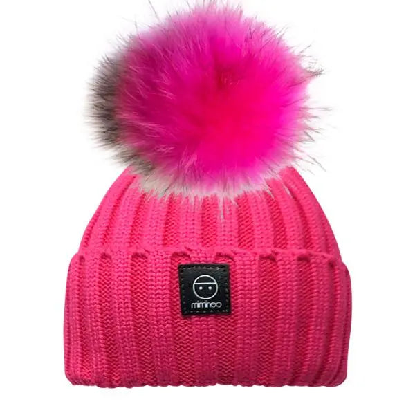 Angora Classic Line Single Snap On Pom Pom Hat Fuchsia Pink-Winter Beanies-Mix & Match baby beanie winter hat snap on removable pompom single or double by MKS Miminoo Arizona USA