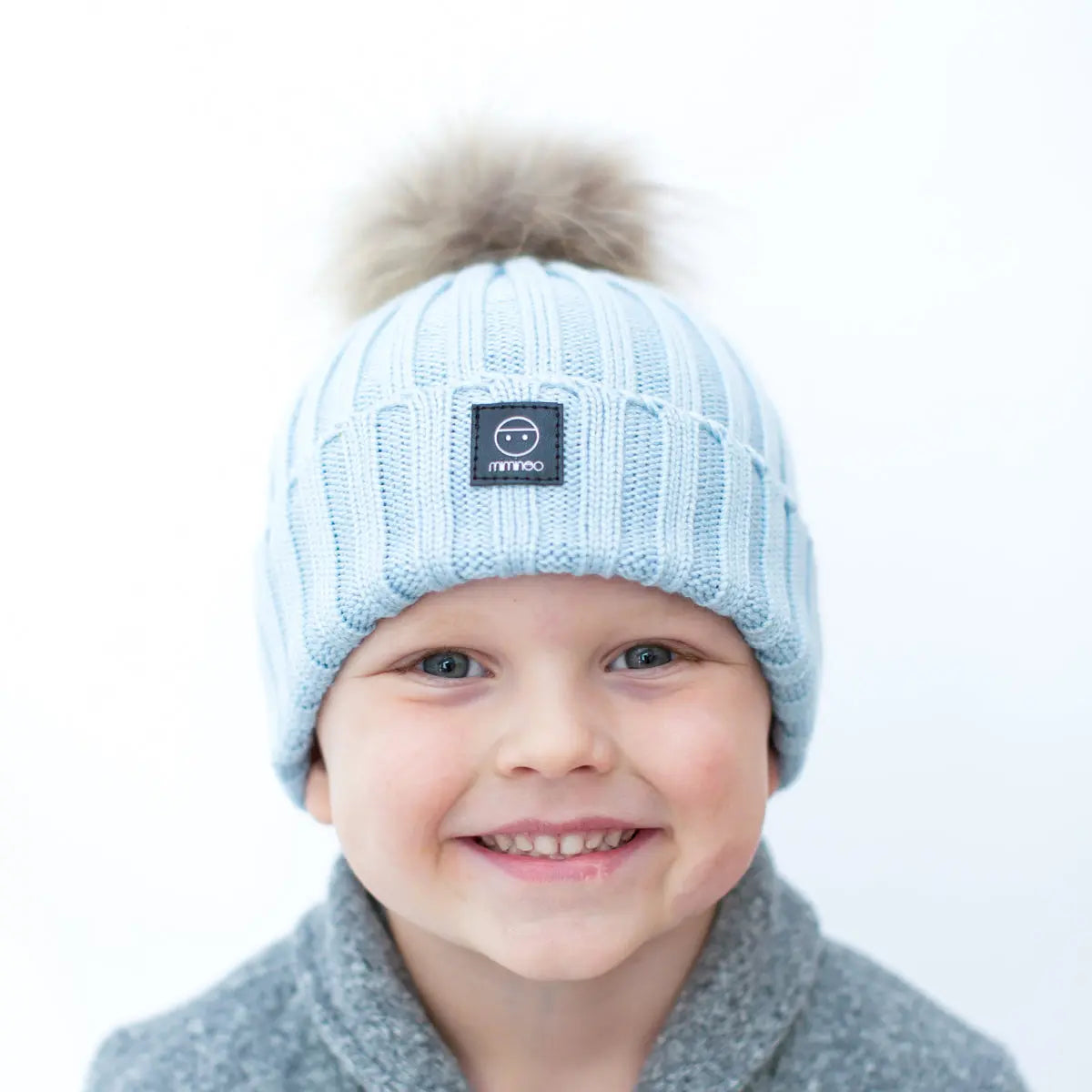 Angora Classic Line Single Snap On Pom Pom Hat Light Blue-Winter Beanies-Mix & Match baby beanie winter hat snap on removable pompom single or double by MKS Miminoo Arizona USA