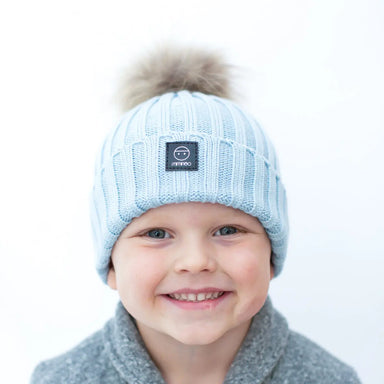 Angora Classic Line Single Snap On Pom Pom Hat Light Blue-Winter Beanies-Mix & Match baby beanie winter hat snap on removable pompom single or double by MKS Miminoo Arizona USA