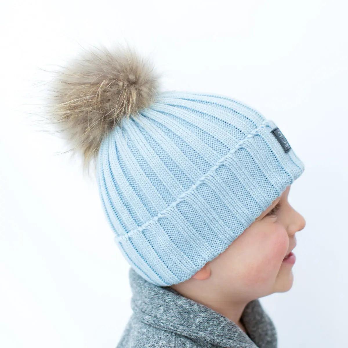 Angora Classic Line Single Snap On Pom Pom Hat Light Blue-Winter Beanies-Mix & Match baby beanie winter hat snap on removable pompom single or double by MKS Miminoo Arizona USA
