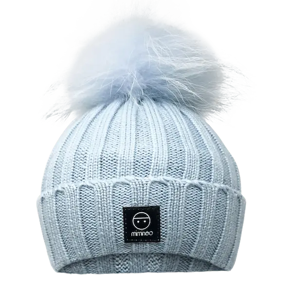 Angora Classic Line Single Snap On Pom Pom Hat Light Blue-Winter Beanies-Mix & Match baby beanie winter hat snap on removable pompom single or double by MKS Miminoo Arizona USA