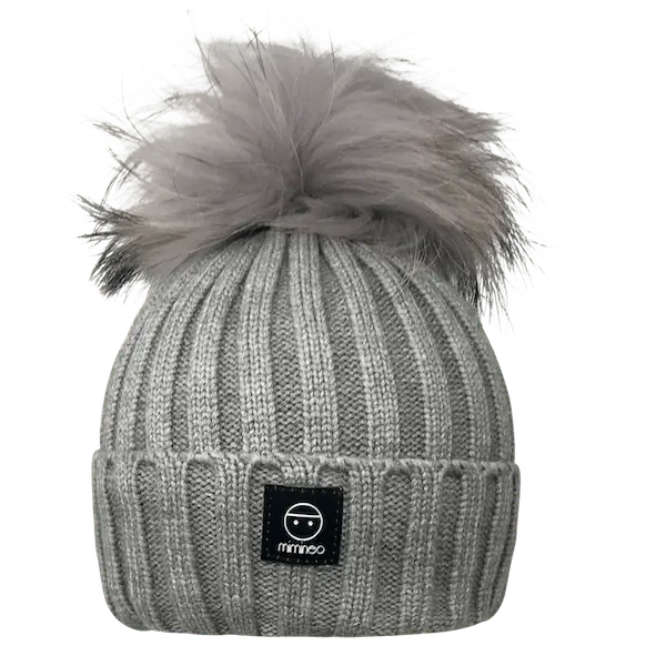 Angora Classic Line Single Snap On Pom Pom Hat Light Grey-Winter Beanies-Mix & Match baby beanie winter hat snap on removable pompom single or double by MKS Miminoo Arizona USA