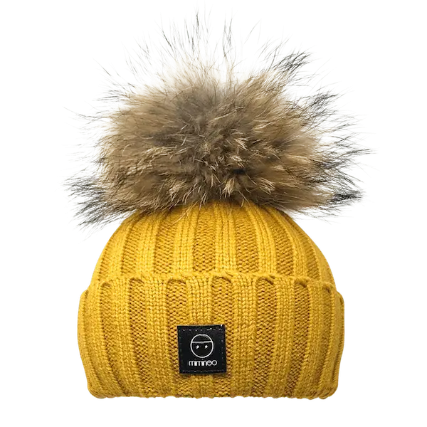 Angora Classic Line Single Snap On Pom Pom Hat Mustard-Winter Beanies-Mix & Match baby beanie winter hat snap on removable pompom single or double by MKS Miminoo Arizona USA