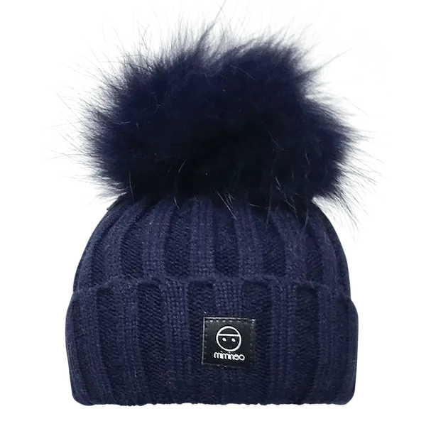 Angora Classic Line Single Snap On Pom Pom Hat Navy-Winter Beanies-Mix & Match baby beanie winter hat snap on removable pompom single or double by MKS Miminoo Arizona USA