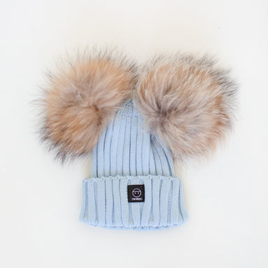 Angora Classic Line Double Snap On Pom Poms Hat Baby Pink-Winter Beanies-Mix & Match baby beanie winter hat snap on removable pompom single or double by MKS Miminoo Arizona USA genuine recycled fur light blue boy girl