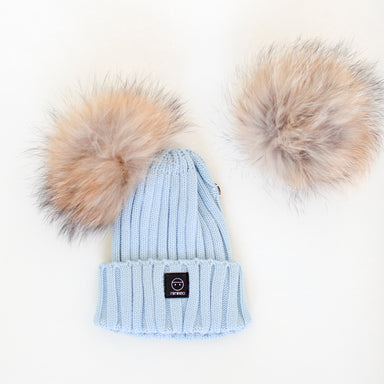 Angora Classic Line Double Snap On Pom Poms Hat Baby Pink-Winter Beanies-Mix & Match baby beanie winter hat snap on removable pompom single or double by MKS Miminoo Arizona USA genuine recycled fur light blue boy girl