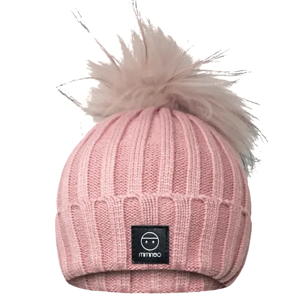 Angora Classic Line Hat Dusty Pink One Pompom-Winter Hats-Miminoo Montreal Canada USA.