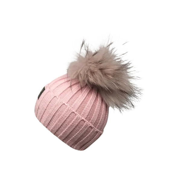 Angora Classic Line Hat Dusty Pink One Pompom-Winter Hats-Miminoo Montreal Canada USA.