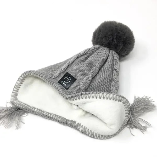 Baby Fleece Lining Merino Beanie Single Faux Fur Snap On Pom Grey-Winter Beanies-Mix & Match baby beanie winter hat snap on removable pompom single or double by MKS Miminoo Arizona USA
