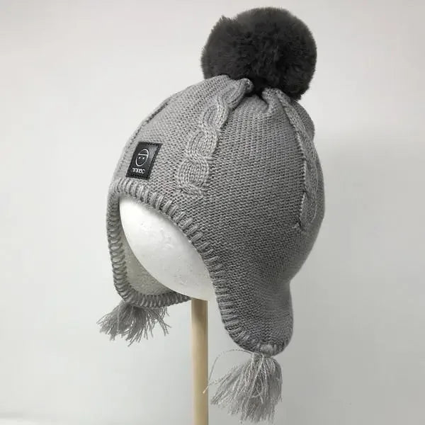 Baby Fleece Lining Merino Beanie Single Faux Fur Snap On Pom Grey-Winter Beanies-Mix & Match baby beanie winter hat snap on removable pompom single or double by MKS Miminoo Arizona USA