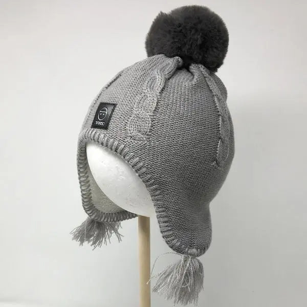 Baby Fleece Lining Merino Beanie Single Faux Fur Snap On Pom Grey-Winter Beanies-Mix & Match baby beanie winter hat snap on removable pompom single or double by MKS Miminoo Arizona USA