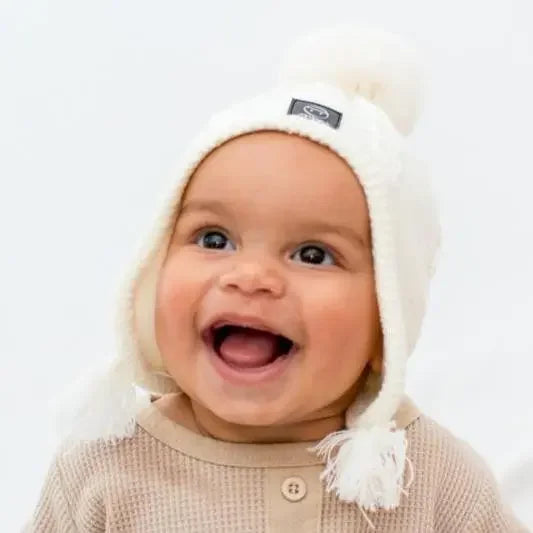 Baby Fleece Lining Merino Beanie Single Faux Fur Snap On Pom Ivory-Winter Beanies-Mix & Match baby beanie winter hat snap on removable pompom single or double by MKS Miminoo Arizona USA