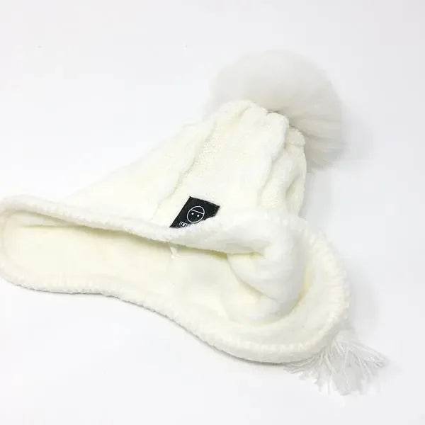Baby Fleece Lining Merino Beanie Single Faux Fur Snap On Pom Ivory-Winter Beanies-Mix & Match baby beanie winter hat snap on removable pompom single or double by MKS Miminoo Arizona USA