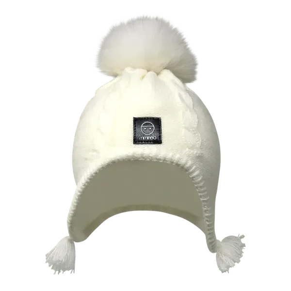 Baby Fleece Lining Merino Beanie Single Faux Fur Snap On Pom Ivory-Winter Beanies-Mix & Match baby beanie winter hat snap on removable pompom single or double by MKS Miminoo Arizona USA