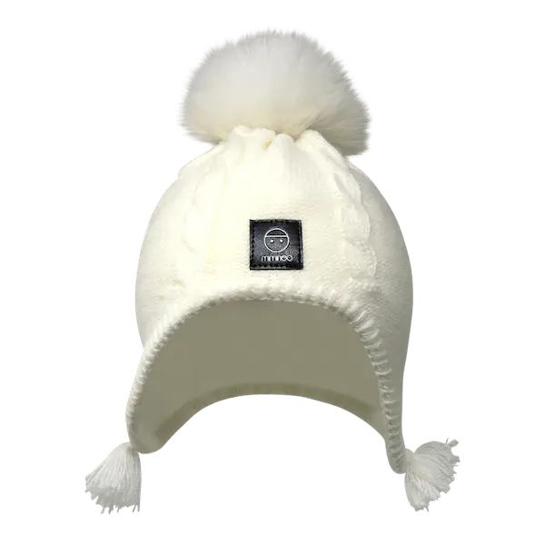 Baby Fleece Lining Merino Beanie Single Faux Fur Snap On Pom Ivory-Winter Beanies-Mix & Match baby beanie winter hat snap on removable pompom single or double by MKS Miminoo Arizona USA