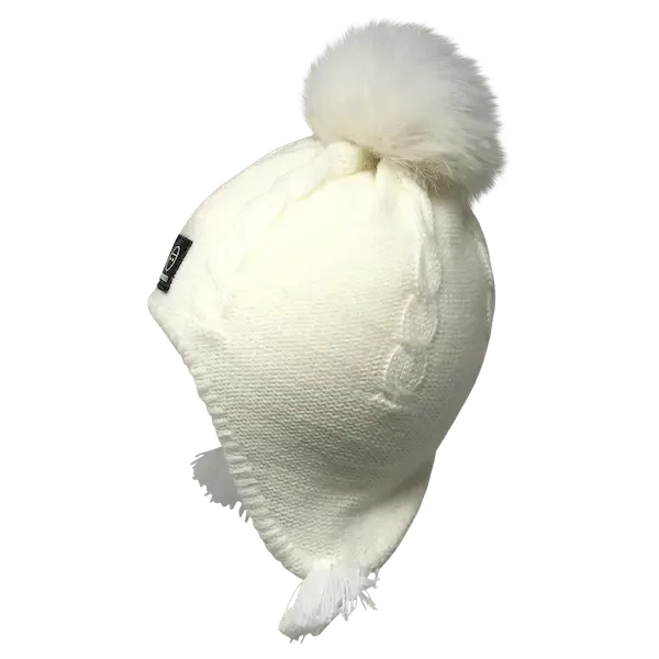 Baby Fleece Lining Merino Beanie Single Faux Fur Snap On Pom Ivory-Winter Beanies-Mix & Match baby beanie winter hat snap on removable pompom single or double by MKS Miminoo Arizona USA