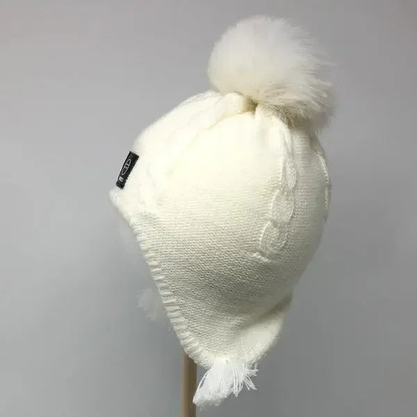 Baby Fleece Lining Merino Beanie Single Faux Fur Snap On Pom Ivory-Winter Beanies-Mix & Match baby beanie winter hat snap on removable pompom single or double by MKS Miminoo Arizona USA