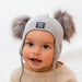 Baby Snap On Pom Poms Beanie with Strings Grey-Winter Beanies-Mix & Match baby beanie winter hat snap on removable pompom single or double by MKS Miminoo Arizona USA