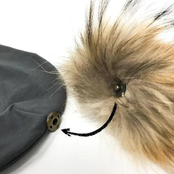 Baby Snap On Pom Poms Beanie with Strings Grey-Winter Beanies-Mix & Match baby beanie winter hat snap on removable pompom single or double by MKS Miminoo Arizona USA