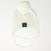 Baby Snap On Pom Poms Beanie with Strings Ivory-Winter Beanies-Mix & Match baby beanie winter hat snap on removable pompom single or double by MKS Miminoo Arizona USA