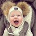 Baby Snap On Pom Poms Beanie with Strings Ivory-Winter Beanies-Mix & Match baby beanie winter hat snap on removable pompom single or double by MKS Miminoo Arizona USA