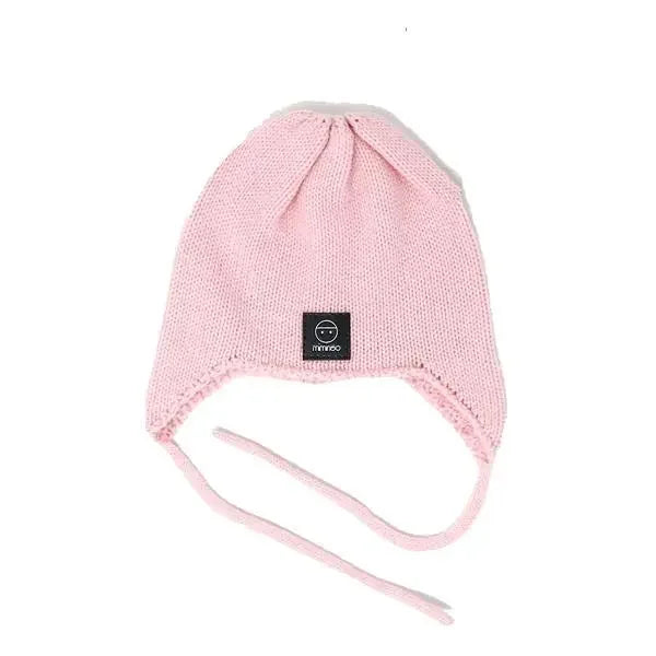 Baby Snap On Pom Poms Beanie with Strings Pink-Winter Beanies-Mix & Match baby beanie winter hat snap on removable pompom single or double by MKS Miminoo Arizona USA