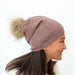 Brown Angora Slouchy Beanie with Large Snap On Pom Pom-Winter Beanies-Mix & Match baby beanie winter hat snap on removable pompom single or double by MKS Miminoo Arizona USA
