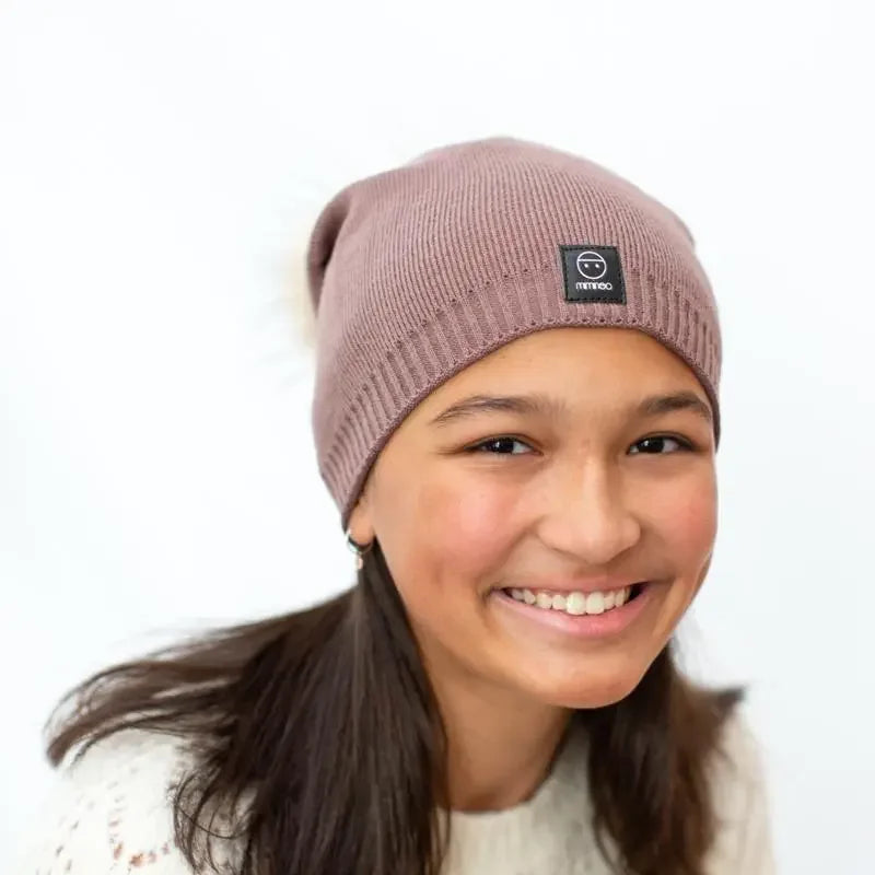 Brown Angora Slouchy Beanie with Large Snap On Pom Pom-Winter Beanies-Mix & Match baby beanie winter hat snap on removable pompom single or double by MKS Miminoo Arizona USA