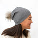 Charcoal Angora Slouchy Beanie with Large Snap On Pom Pom-Winter Beanies-Mix & Match baby beanie winter hat snap on removable pompom single or double by MKS Miminoo Arizona USA