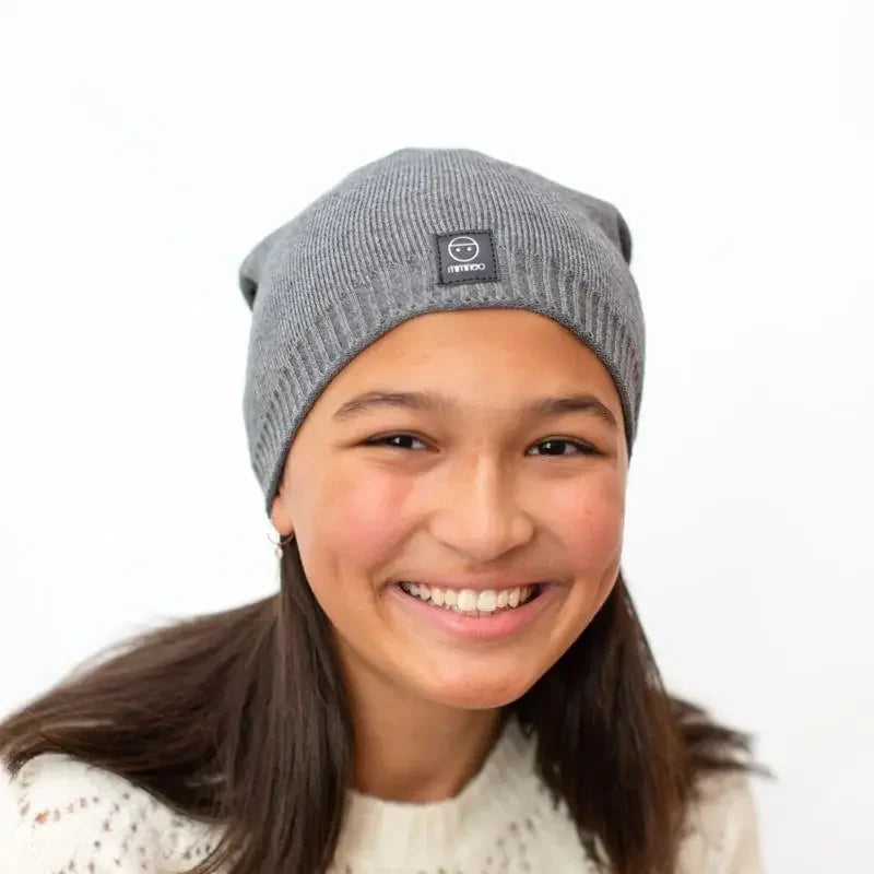 Charcoal Angora Slouchy Beanie with Large Snap On Pom Pom-Winter Beanies-Mix & Match baby beanie winter hat snap on removable pompom single or double by MKS Miminoo Arizona USA
