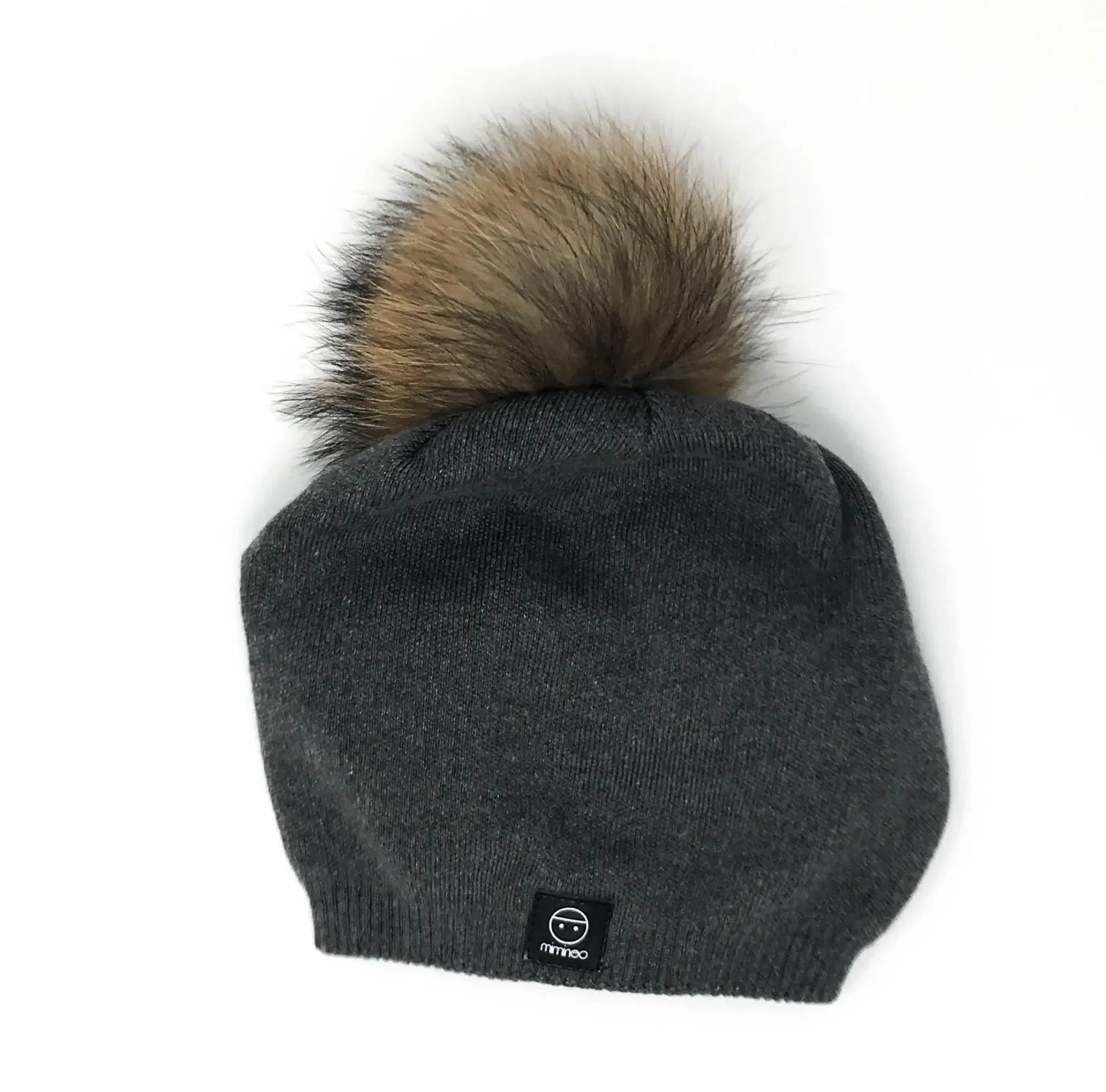 Charcoal Angora Slouchy Beanie with Large Snap On Pom Pom-Winter Beanies-Mix & Match baby beanie winter hat snap on removable pompom single or double by MKS Miminoo Arizona USA