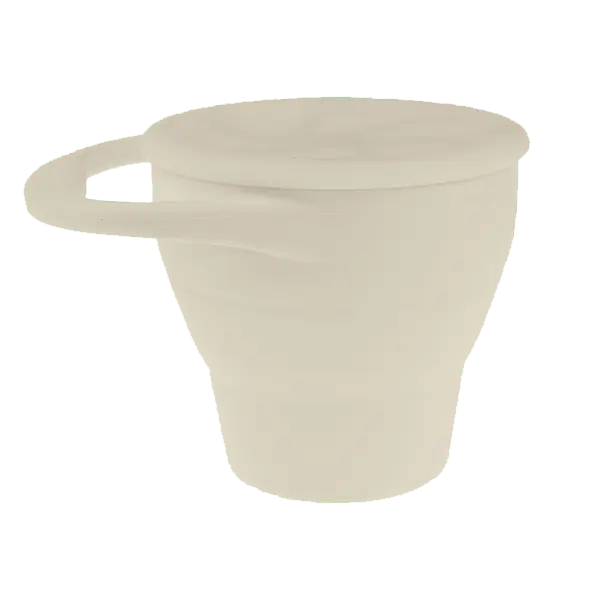 Collapsible Silicone Snack Cup in Beige A SNACK CUP by MKS Unbreakable, durable and low maintenance dinnerware by MKS Distribution LLC Gilbert Phoenix USA. Modern trendy minimalist design.