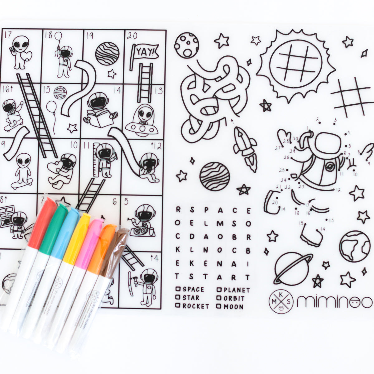 Silicone Reusable Coloring Tablemat Set - Space Games