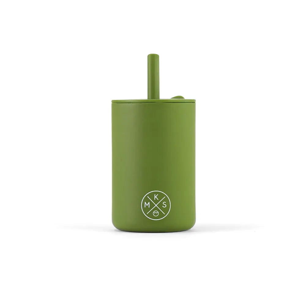 Drinking cup with straw SILICONE DINNERWARE - Army green - MKS Miminoo