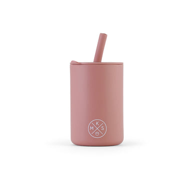 Drinking cup with straw babies toddlers kids silicone reusable durable unbreakable dinnerware mks miminoo arizona usa dusty pink