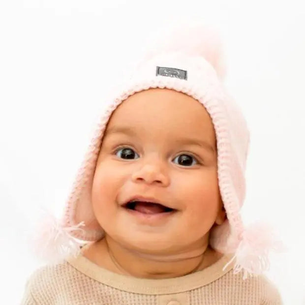 Merino Baby Fleece Lining Beanie Single Faux Fur Snap On Pom Pink - MKS Miminoo